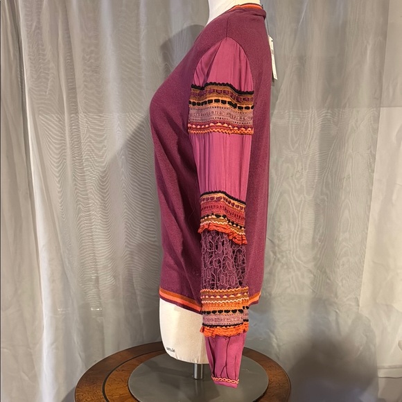 Anthropologie Emeryl Lace Bl-nk Puff Sweater Top - Picture 2 of 8